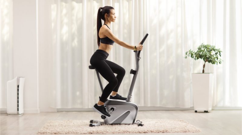 woman on an exercise bike